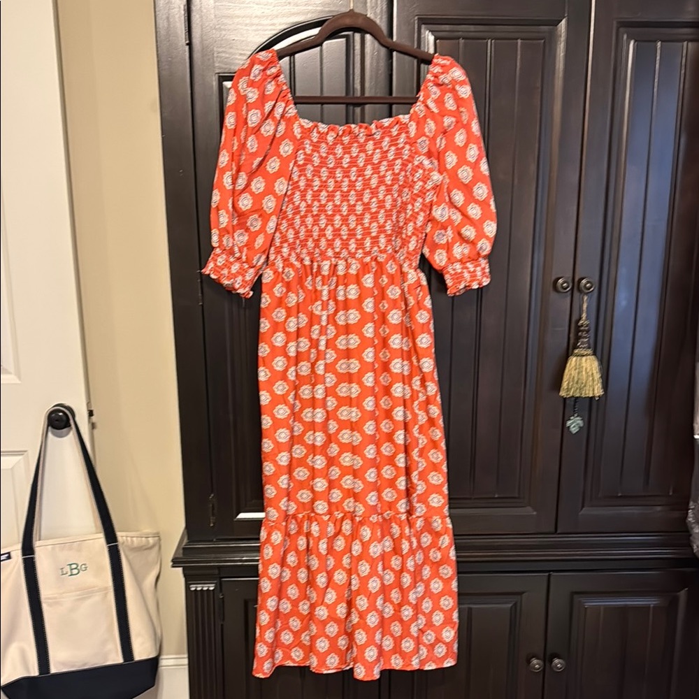 Orange Floral Smocked Dress